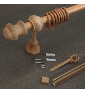 Ahşap Rustik Tek Raylı Perde Askısı Venti (Açık Meşe)