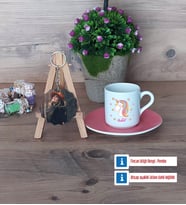 Unicorn Türk Kahvesi Fincanı Ahşap Altlıklı ve Fotoğraflı Ahşap Anahtarlık Hediye (Model 6)
