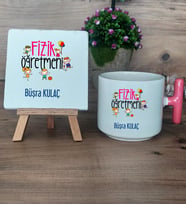 Fizik Öğretmeni Hediye Seti Kupa Bardak T Kulplu ve Dekoratif Taş Öğretmenler Günü Hediyesi (Model 4)