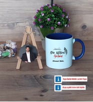 Din Kültürü Öğretmeni Kupa Bardak Beyaz ve Fotoğraflı Ahşap Anahtarlık Hediye (Model 3)
