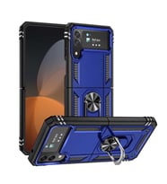 Galaxy Z Flip 4 Kılıf Zore Vega Yüzüklü Standlı Zırh Kılıf (Mavi)