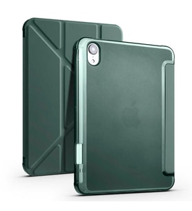 Apple  iPad Mini 2021 (6.Nesil) Kılıf Tri Folding Kalem Bölmeli Standlı Yumuşak Silikon Kılıf (Koyu Yeşil)