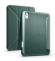 Apple  iPad Mini 2021 (6.Nesil) Kılıf Tri Folding Kalem Bölmeli Standlı Yumuşak Silikon Kılıf (Koyu Yeşil)