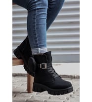 Vojo Lagartha Çanta Detaylı Fermuarlı Kadın Bot (Full Siyah)