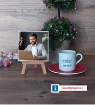 Su Ürünleri Mühendisi Fotoğraflı Dekoratif Taş, Ahşap Altlıklı Türk Kahvesi Fincanı Hediye (Model 3)