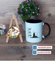 Kız Kulesi Kupa Bardak Beyaz ve Fotoğraflı Ahşap Anahtarlık HediyeArkadaşa Hediye (Model 11)