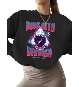 erkek kadın unisex kalın Sweatshirt Sweatshirt Tehlikeye dalmak Baskılı Bej 3 iplik şardonlu (Siyah)