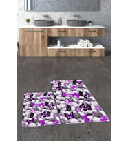 EVDEYA 3D Dijital Yıkanabilir Kelebek Desen İkili Banyo Halısı Paspas Klozet Takımı, KLOZET-44-Kahve, (Mor)