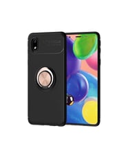 Samsung Galaxy A01 Core Kılıf Yüzüklü Magnetli Ravel Case (Siyah-Rose Gold)