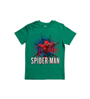Spiderman baskılı örümcek adam pamuklu penye kumaş yazlık çocuk tişört (Yeşil)