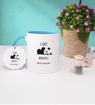 Sevimli Panda Kupa Bardak ve Anahtarlık İsme Özel Hediye (Mavi)