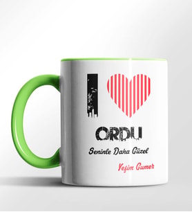 Kişiye Özel Ordu Seninle Daha Güzel Tema Siyah Renk Kupa (Yeşil)