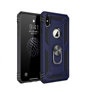 Apple iPhone XS Max 6.5 Uyumlu Kılıf Standlı Manyetik Yüzüklü Military Magnetic Ring Polycarbonate and TPU Case (Lacivert)
