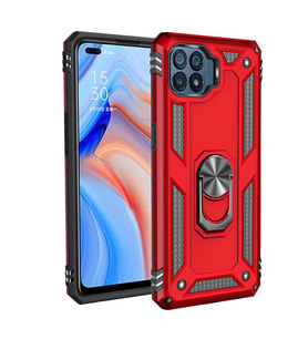 Oppo Reno 4 Lite Kılıf Zore Vega Yüzük Standlı Zırh Kılıf (Kırmızı)