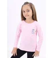 Toontoy Kız Çocuk Baskılı Tişört (Açık Pembe)