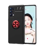 Oppo Reno 5 Pro 5G Kılıf Yüzüklü Magnetli Ravel Case (Siyah-Kırmızı)
