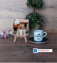 Groom Fotoğraflı Dekoratif Taş, Ahşap Altlıklı Türk Kahvesi Fincanı Hediye (Model 7)