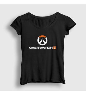 Presmono Kadın Beyaz Logo Oyun Overwatch T-Shirt 360941tt (Siyah)
