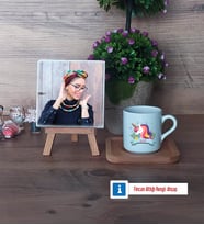 Unicorn Fotoğraflı Dekoratif Taş, Ahşap Altlıklı Türk Kahvesi Fincanı Hediye (Model 1)