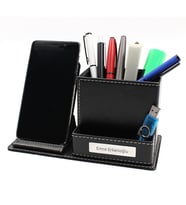 Kişiye Özel Kırmızı Defter & Roller Kalem & Masaüstü Telefonlu Kalemlik Hediye Seti (Model 2)