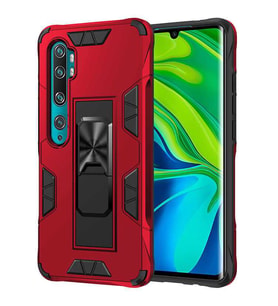 Xiaomi Mi Note 10 Lite Kılıf Metal Standlı Manyetikli Ultra Kor. (Kırmızı)