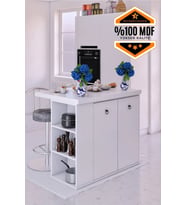 Adore Ada1636 Çok Amaçlı Mutfak Adası 2 Kapaklı Raflı Ceviz (Beyaz)