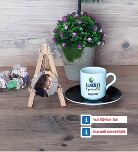 Coğrafya Öğretmeni Türk Kahvesi Fincanı Ahşap Altlıklı ve Fotoğraflı Ahşap Anahtarlık Hediye Öğretmenler Günü Hediyesi (Model 7)