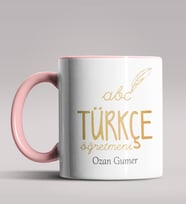 Kişiye Özel Türkçe Öğretmeni Tasarımlı Siyah Renk Kupa Bardak 3 (Pembe)