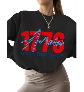 kadın bisiklet yaka 3 iplik şardonlu Sweatshirt Amerika 1776 Baskılı Bej erkek Sweatshirt unisex (Siyah)