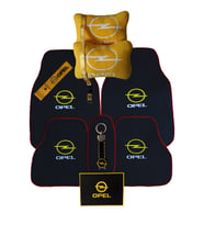 Opel Siyah Oto Halı Paspas  Opel Seyahat Boyun Yastığı & Opel Araç Oto Aksesuar (Siyah-Sarı)