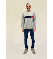 Erkek Bisiklet Yaka Rahat Kalıp 3 iplik Kalın Garnili Sweatshirt SPR24SW35 ( Gri-Melanj)