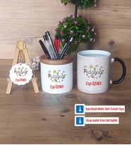 Pedagog Hediye Sepeti Kalemlik, Kupa Bardak Sihirli, Ahşap Anahtarlık Hediye (Model 1)