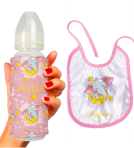 eJOYA Kişiye Özel Biberon Ve Önlük Bebek Hediye Seti 110145 (Pembe)