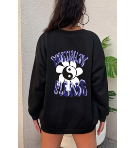 Unisex Uzay Temalı Bisiklet Yaka Sweatshirt (A.Siyah)