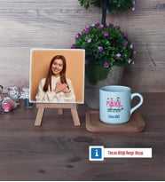 Psikoloji Öğretmeni Fotoğraflı Dekoratif Taş, Ahşap Altlıklı Türk Kahvesi Fincanı Hediye (Model 1)
