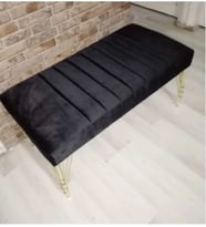 Modern Çizgi Model Puf Ayakucu Bench Gold Metal Ayak 90 cm (Siyah)