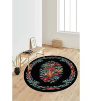Dijital Baskılı Kaymaz Taban Yıkanabilir Yuvarlak Salon Halısı Koridor Halısı Paspas NDY-HT-479 (Siyah)