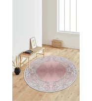 Dijital Baskılı Kaymaz Taban Yıkanabilir Yuvarlak Salon Halısı Koridor Halısı Paspas NDY-HK-11 (Pembe)