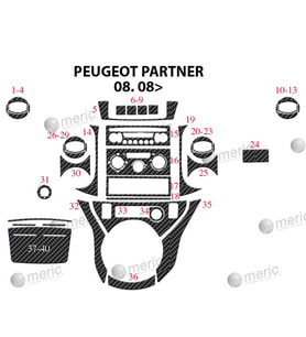 Meriç® Peugeot Partner Ön Torpido Kaplama Maun 40 Parça 2008-2018 (Karbon)