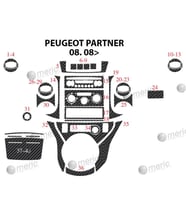 Meriç® Peugeot Partner Ön Torpido Kaplama Maun 40 Parça 2008-2018 (Karbon)