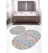Dijital Baskılı Kaymaz Taban Yıkanabilir Oval 2'li Klozet Takımı Banyo Paspası NOKZ-HY-895 (Çok Renkli)