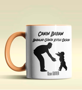 Kişiye Özel Babalar Günün Kutlu Olsun 9 Tema Siyah Kupa Bardak (Turuncu)