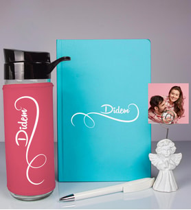 Kişiye Özel Defter Kalem Matara Ve Fotoğraflı Notluk Seti 93555 (Turkuaz)