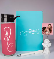 Kişiye Özel Defter Kalem Matara Ve Fotoğraflı Notluk Seti 93555 (Turkuaz)