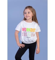 Toontoy Kız Çocuk Workout Baskılı Taş İşlemeli Tişört (Ekru)