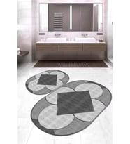 Dijital Baskılı Kaymaz Taban Yıkanabilir Oval 2'li Klozet Takımı Banyo Paspası NOKZ-SD-1132 (Çok Renkli)