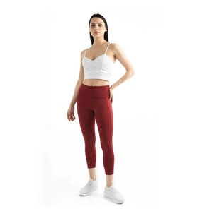 S&C Kadın Gül Kurusu Geniş Cepli Yüksek Bel Toparlayıcı, Yoga Tayt 21" (Bordo)