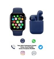 Yeni Nesil Şık Tasarımlı Watch 6 Series Akıllı Saat + TWS I12 Inpods Bluetooth Kulaklık İkili Paket (Lacivert)
