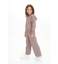 Toontoy Kız Çocuk Kapüşonlu Fermuarlı Fırfır Detaylı Eşofman Takım (Acı Kahve)