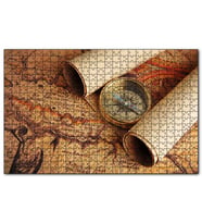 Cakapuzzle Eski Harita Fermanlar ve Pusula Puzzle Yapboz MDF (Ahşap) (500 Parça)